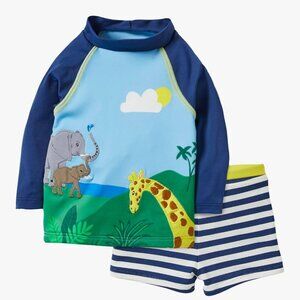 Baby Boden safari zoo animals rash guard and swim trunks 9-12 mo